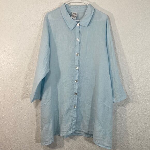 ⭐️Match Point Long Line Linen Button Front Tunic Top - Picture 1 of 6